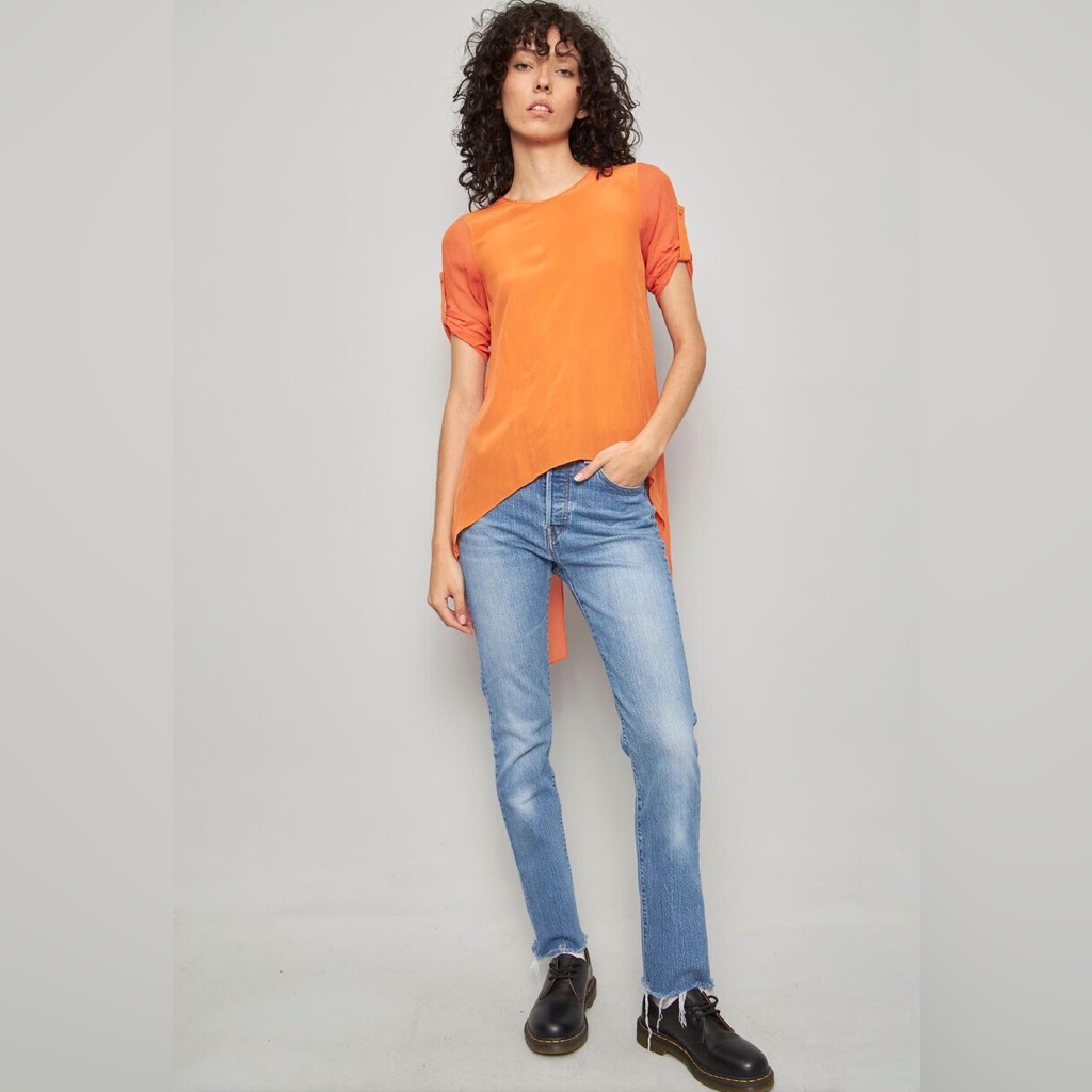 Bcbg-Maxazria Silk Orange Caterina Split Back Top